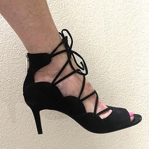 Louise et Cie Lace-Up Zip Back Stiletto Suede Sandals Black